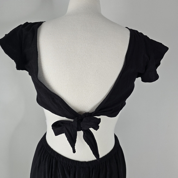 Jason Wu Open Back Linen Blend Tiered Hem Midi Sundress Black Flutter Sleeve L - Picture 7 of 13